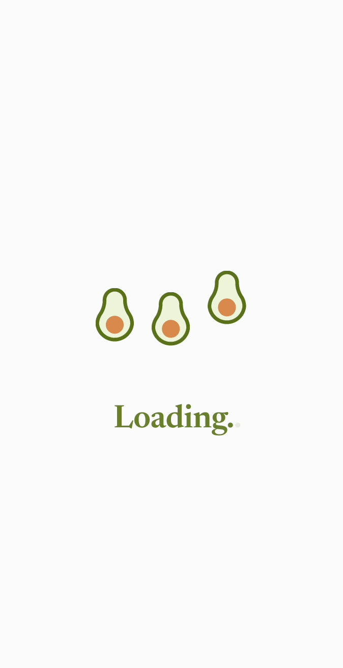 Chef'd's loading screen animation, three avocados filling in one by one