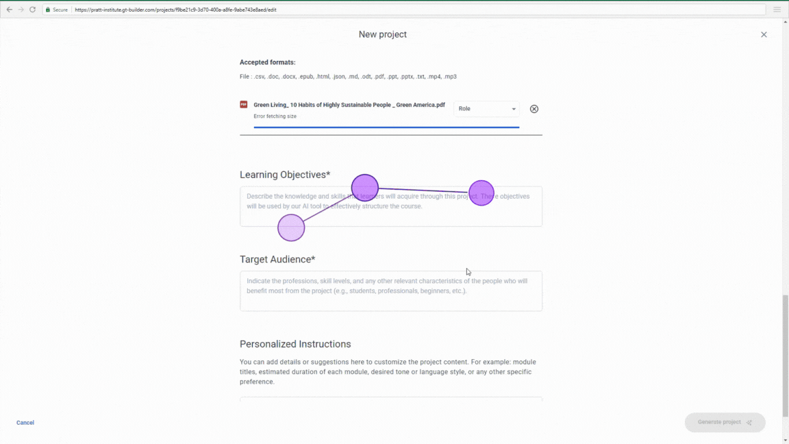 Eye-tracking recording showing gaze moving between the Description and Learning Objectives fields